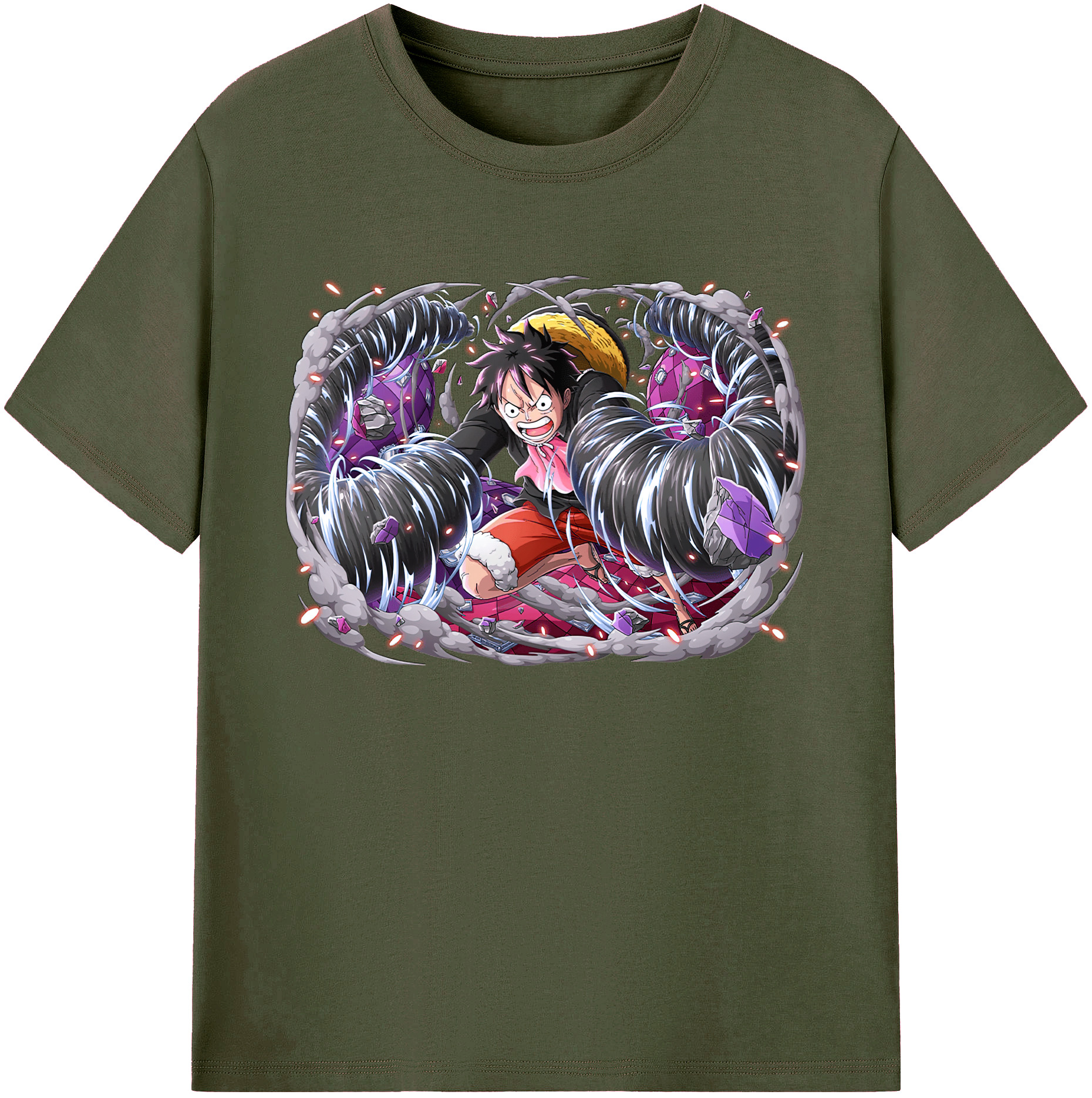 ワンピース モンキー・D・ルフィ ONE PIECE Monkey D. Luffy 綿100％ メンズ半袖Tシャツ｜肌触りやわらか＆通気性